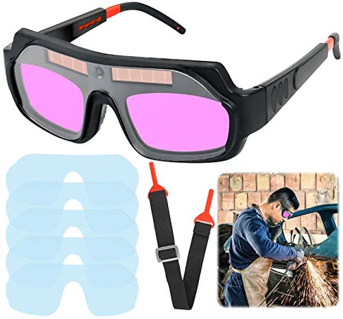 Schweißerbrille: Solarbetriebene Automatischer Schweißerbrille mit 5 Stück Ersatzgläser, Einstellbare Schweißaugenschutzbrille Schweißzubehör, Blendschutz-Schweißerbrille für Schweißschutz