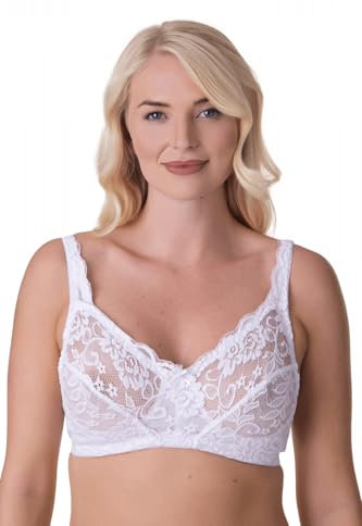 Camille Soft Lace Cup Non-Wired Bra for Women - Delicate Lace Bra with Wireless Full Coverage Cups & Adjustable Strap 40C White