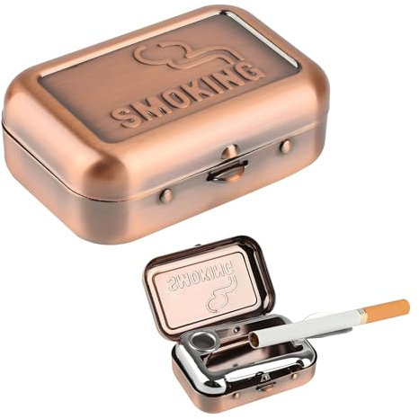 Taschenaschenbecher mit Deckel，Aschenbecher Metall in rötlichem Kupfer, Portable Ashtray geruchsdicht für Camping, unterwegs， draussen und Gelegentliche Anlässe