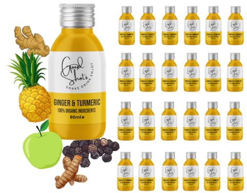 The Good Shots - Ginger and Turmeric Health Shot Drinks, High Strength, Vegan, Immune Support, Fresh Turmeric Root and Ginger 60ml Bottles Multipack, Made in The UK