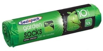 Lot de 10 sacs résistants pour déchets de jardin, avec poignées, en plastique, 50 l, 89 x 120 cm, vert