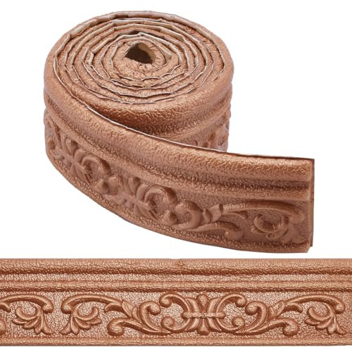CRASPIRE 82 x 3 Inch Brown Crown Molding Peel and Stick Self Adhesive Flexible Foam Trim 3D Sticky Decorative Wallpaper Border Wall Edging Foam Baseboard Mirror Border Wall Lines Hotel DIY Decor
