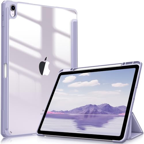FINTIE Coque pour iPad Air 13 Pouces M4/M3/M2 (2026/2025/2024) - [Rangement de Stylet] Coque Transparente Claire, Étui Antichoc avec Bord en TPU Housse Pliable, Lilas