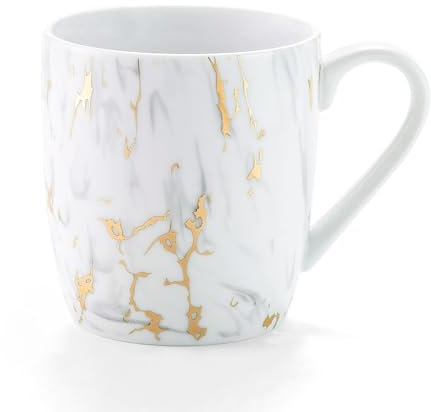 Umlaca Taza de café de cerámica con asa, taza de café de cerámica para capuchino, té, leche, sin BPA, apta para lavavajillas, patrón de lámina dorada de lujo