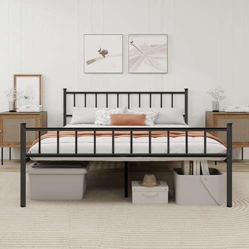 WJORATA Metal Platform Full Bed Frame with Headboard Sturdy Steel Slats Support No Box Spring Needed Easy Assembly Black