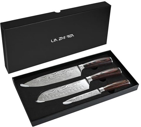 LIN ZHI REN Set di coltelli da cucina, coltelli da cucina in acciaio inox ad alto tenore di carbonio, set di coltelli da chef in 3 pezzi con impugnatura ergonomica, coltelli da cucina vengono