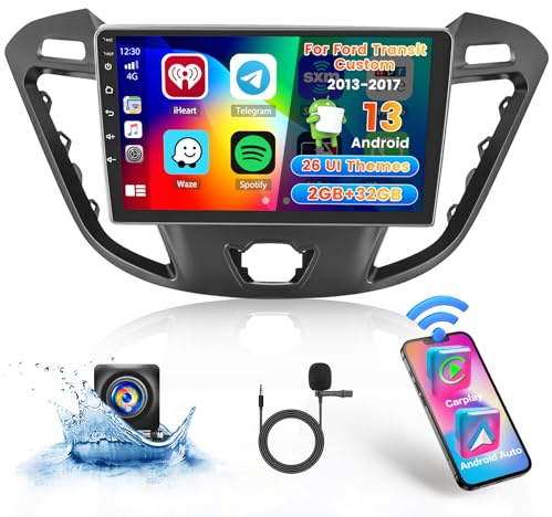 Hikity 2+64G bilstereo för Ford Transit Custom 2013-2017 med trådlös Carplay Android Auto, 9'' Android 13 pekskärmsradio med Mirror Link FM/RDS EQ WIFI Bluetooth GPS SWC-kamera