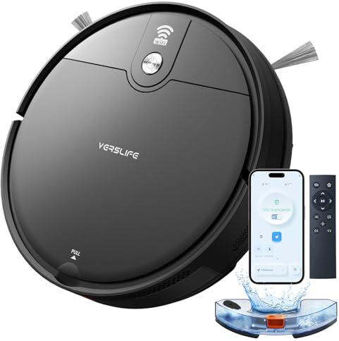 Verslife L6 Robot Aspirador y Fregasuelos de 4000Pa,120 min,Sensores Anticaída y Anticolisión,Diseño Delgado Antienredos,Control por APP,Mando y Voz,Apto para suelos duros,alfombras y pelo de mascotas