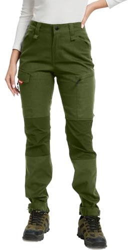 WORK IDEA Pantaloni da trekking da donna, elasticizzati, slim fit, impermeabili, adatti per attività all'aperto, Verde campo, 5XL