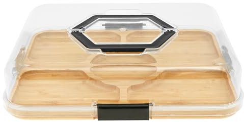 Charcuterie Board with Clear Locking Lid, Travel Portable Cheese Board Charcuterie Boxes Cutting Boards for Kitchen, House Warming Gifts New Home, Gifts for Women(5 grid)