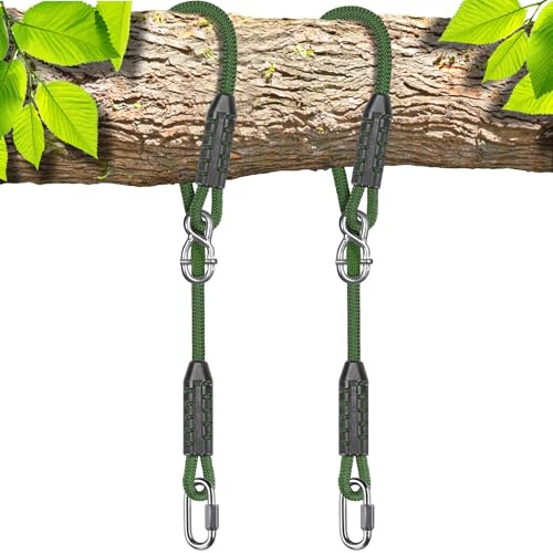 SELEWARE 2,4 m justerbara hängmattor med trädsrep – snabb och enkel installation för hängstol, däckgunga – inomhus/utomhus lekplats tillbehör – grön, 2-pack