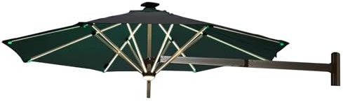 RDHMJSJAZ Solar Patio Umbrella Wall-mounted Parasol Aluminium Frame Sun Umbrella Tilting Parasol With LED Lights(Green)