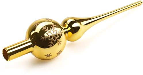 Puntale Albero Natale Oro, Cima Punta Albero di Natale Vetro, 26cm, Leggero ma Robusto, Lucido ed Elegante (Oro)