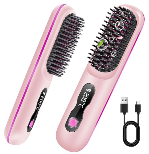 OSDUE Cepillo Alisador Pelo, 4 Temperaturas 140°C-200°C Cepillo Plancha Ionico inalámbrico Profesional Peine Portátil con Calefacción para Alisa tu Cabello, sin Frizz,Anti-Escaldamiento,Pantalla LED B