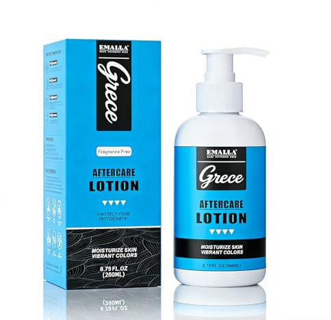 EMALLA Loción diaria para el cuidado del tatuaje, 260 ml, crema hidratante ligera para tatuajes frescos, alivia la picazón, mantiene el color, no grasa y sin fragancias