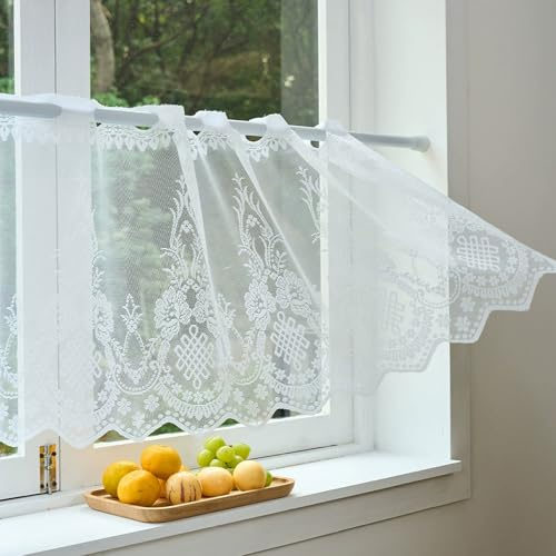 Disnace Mezza Tenda a Vetro 50x150 cm – Tenda Bistrot in Voile per Cucina, Finestra & Soggiorno – Mantovana Tenda con Asta Passante, Facile da Stirare – Ideale per Piccole Finestre (Mazzolino)