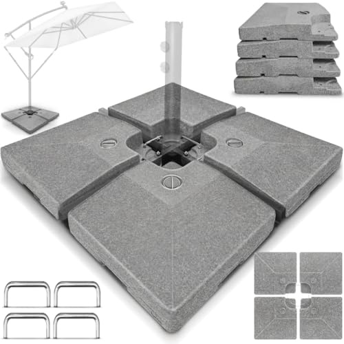 tillvex Soporte para sombrilla de 90 l/120 kg, 4 Piezas, Incluye Conector de Metal, Peso de la sombrilla rellenable con Agua o Arena, Resistente a la Intemperie (Gris Granito)