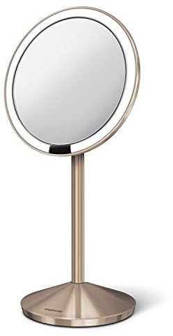 simplehuman ST3010 12cm Sensor Mirror Fold, Light Up Makeup Magnifying Mirror, 10x Magnification, Includes Padded Travel Case, LED Tru-Lux Light System, Rechargeable, Rose Gold Stainless Steel