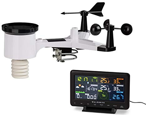 Waldbeck Huygens Professional Weather Station - 6-in-1, 6 Measurements, Colour Display, Weather Warnings, Live Weather Data, Precise Information, LED, WiFi, App-Compatible, Black/White