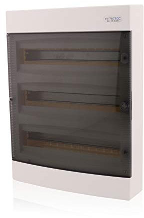 Intratec Sicherungskasten Aufputz, IP40 – Verteilerkasten Gehäuse innen, Verteilerkasten mit transparenter Tür für Trockenraum-Installation, 3-reihig, 54 Module, 526 x 396 x 112 mm, Weiß