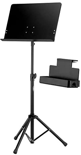 Classic Cantabile Orchesterpult Deluxe Set inkl. Ablagebox - geschlossene Ablage - ausziehbar von ca. 64-110 cm - schwarz