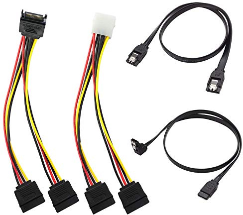 KETAWA SATA Data Cable & 15 Pin Power Splitter Cable (4 Pack) - 6.0 Gbps High-Speed Data Transfer, Compatible with SATA Hard Drives, SSDs, Optical Drives - All-in-One Storage Expansion Cable Kit
