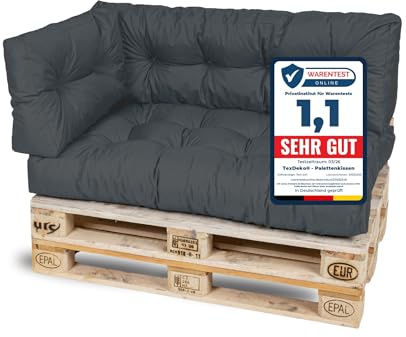 TexDeko® Garden Palettenkissen Set 3-TLG 120x80x18cm Anthrazit
