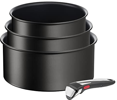 Tefal Ingenio Lot de 3 casseroles + poignée amovible, Induction, Revêtement antiadhésif, Empilable, Compatible lave-vaisselle, Fabriqué en France, Eco Resist On L7679202