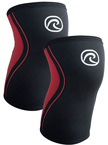 Rehband Knee Sleeve 3mm Neoprene, Lightweight Knee Brace for Endurance and Ball Sports, Unisex Compression Starter Knee-Sleeves, Breathable Running Knee Support, Colour:Black/Red - 1 Pair, Size:Large