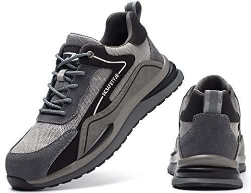 IYVW 7615 Safety Shoes Men Women Ladies Work Safety Trainers for Men Composite Site Steel Toe Cap Construction Industrial Non Slip Lightweight Grey 10 UK