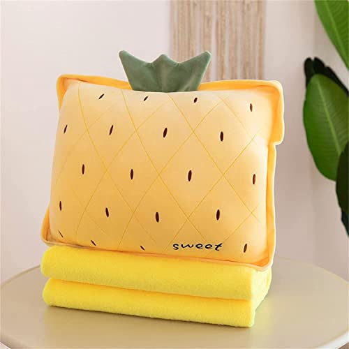 Juego de manta de viaje y manta de siesta de tarde, tres en uno, bonita almohada rellena de frutas, manos cálidas, adecuado para viajes de niños y siesta de oficina (piña amarilla)