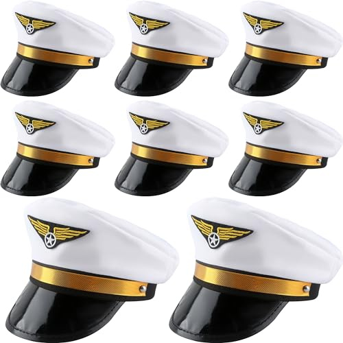 SGBETTER 8 Pack Adjustable Pilot Hats Airplane Captain Hat Costume Accessories for Women Men Halloween Cosplay Party Supplies