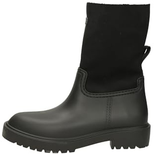 Unisa STIVALETTO PIOGGIA DONNA NERO GASCON GOMMA EXTRA LIGHT GAMBALE TESSUTO CON PELLICCIA INTERNA