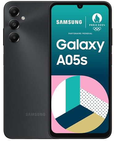 Samsung Galaxy A05s, Smartphone Android 4G, stockage 64 Go, Ram 4Go, batterie 5000 mAh, Smartphone déverrouillé, Noir, Version FR
