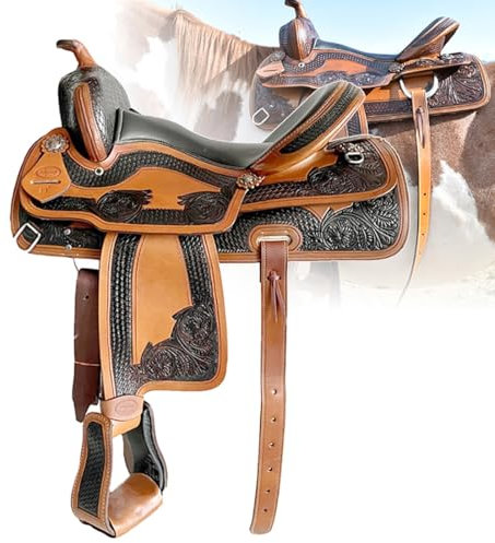 COUCHO Western-Pferdesattel-Set, 15 Zoll 15,5 Zoll 16 Zoll Racing Trail Reitpferdesattel, Premium-Ledersattel for Pferde, (Size : 15.5inch)