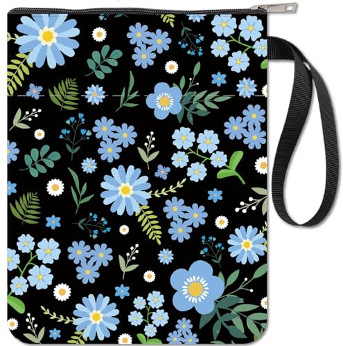 CRASPIRE Housse de Protection de Livre à Fleurs Bleues pour Livres Brochés, Couverture de Livre en Tissu Lavable avec Fermeture Éclair et Poche Supplémentaire pour les Amateurs de Livres, Camarades
