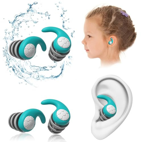 2 Pairs Swimming Ear Plugs for Kids - Silicone Waterproof Swim Earplugs for Surfing,Showering and Other Water Sports - Keep Water Out and Ear Protection,Cyan