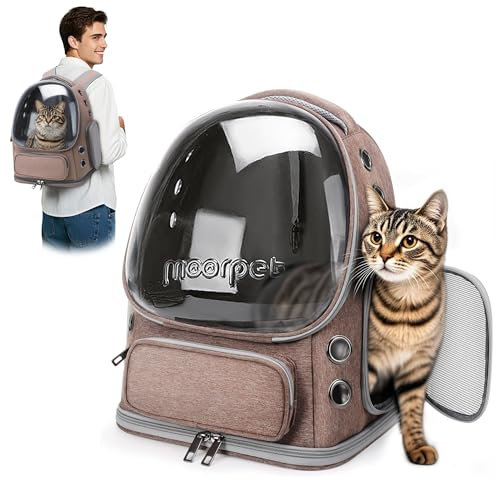 ALLSOPETS Katzenrucksack Träger Innovativer Reisender Bubble Rucksack Tragbar Haustierträger für Katzen und Hunde bis zu 7.5KG mit Innerem Sicherheitsgurt Ideal für Reisen (Khaki)