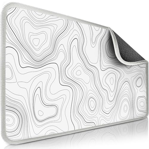 Sidorenko Tappetino per mouse da gaming, XXL, colore bianco, grande, 900 x 400 mm, antiscivolo, per gaming e ufficio, bordi senza frange, maxlvl large