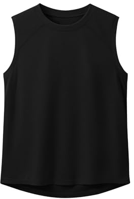 Haloumoning Camiseta sin mangas para niño, sin mangas, color liso, acanalado fino, camiseta interior para niños, verano, deporte, ocio, básico, tops, Negro , 10-12 años