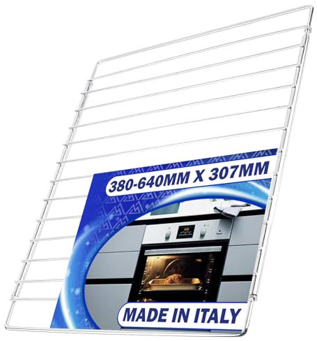 MONTERAL Griglia Forno Regolabile con profondità 307 mm e Larghezza da 380 mm a 640 mm Universale per Molte Marche - Made in Italy - Garanzia di 10 Anni