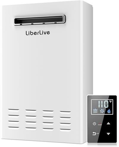 Natural Gas Tankless Water Heater, Outdoor Installation, Up to 5.3 GPM 130000 BTU On Demand Residential Natural Gas Instant Hot Water Heater Outdoor with Remote Controller, 110V,CSA Certificated,White