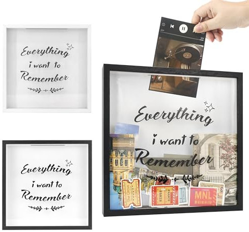 FramePro Grande scatola 3D, 28 x 28 cm, cornice da viaggio in legno con fessura, amore per biglietti, foto di viaggio, artigianato, nero (stella)