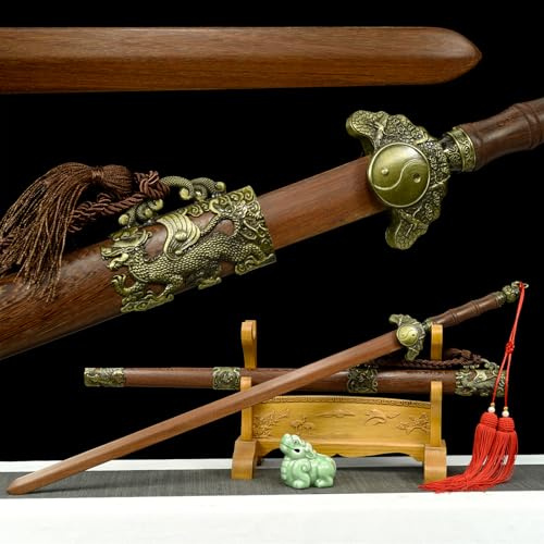 Spada cinese in legno,spada di legno dritta fatta a mano con fodero,105 cm