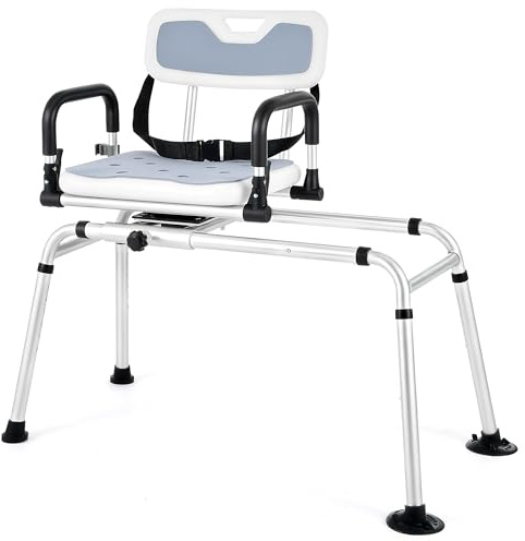 CO-Z Sedia per Vasca da Bagno per Anziani Girevole a 360°, Panca Scorrevole per Vasca con 12 Livelli dell'Altezza Cinture di Sicurezza e Braccioli Rimovibili per Anziani e Disabili Capacità 150 kg