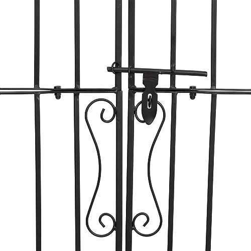 Cancello da giardino in ferro battuto, nero, 121 x 8 x 180 cm, elegante sistema di bloccaggio, ideale per ingresso, con forme eleganti, accenti decorativi che rendono attraente