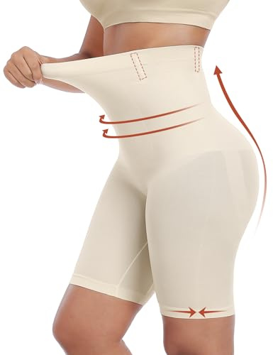 Curyon Faja Moldeadora de Cintura Alta Pantalón Sin Costuras para Mujer Braga Moldeadora Abdominal con Pernera Transpirable Beige 4XL