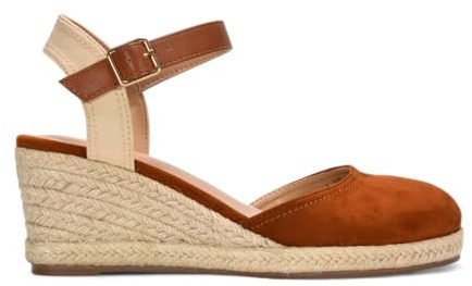 Women's Ankle Strap Wedge Ladies Platform Espadrille Tan Closed Toe Buckle Shoes Size 5