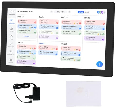 Eujgoov Calendario Interattivo Intelligente, Touch Screen Full HD 1080P da 15,6 Pollici, Agenda Familiare con Grafico dei Lavori Domestici Pianificazione Senza Interruzioni (Spina europea)