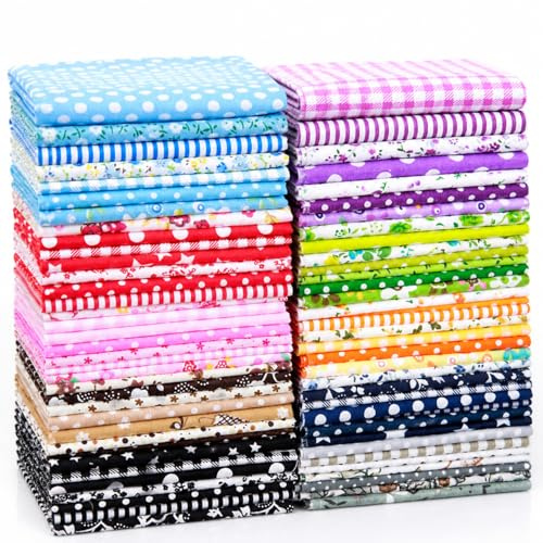 NEUJUS Set di 56 pezzi 25 x 25 cm, tessuto al metro in 100% cotone, tessuto patchwork, residui di tessuto per cucito, fai da te e trapunte, diversi disegni, tessuti fai da te (56 pezzi 25 x 25 cm)